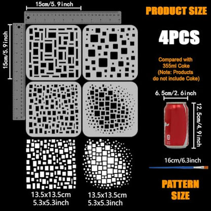 FINGERINSPIRE 4Pcs Geometry Painting Stencil with Paintbrush 5.9x5.9inch Reusable Geometric Stencil Cubist Layering Background Templates Stencils for Painting on Wall, Canvas and Wood Furniture - style: Geometry