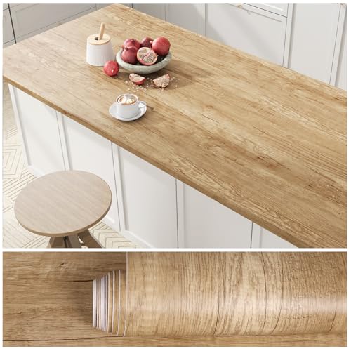 VEELIKE Thick Wood Contact Paper Peel and Stick Rustic Oak Wood Wallpaper for Countertops Table 32''x118'' Wide Countertop Contact Paper Waterproof Self Adhesive Wooden Vinyl Wrap for Kitchen Bathroom - size: 32" x 118"