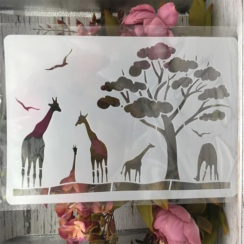 TIAMECH A4 Reusable Savanna Tree African Giraffe Stencil for Painting - style: African Giraffe