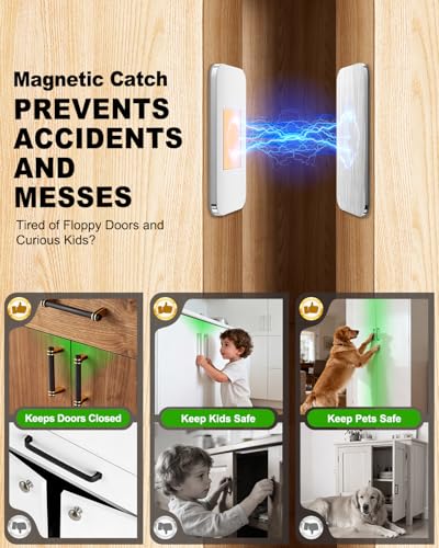10Sets Extra Strong Magnetic Cabinet Door Catch, No-Drill Invisible Ultra Thin Magnets for Cabinet Door Closure, Drawer Magnets with Strong Adhesive to Stay Closed - size: 10 Sets - Silver