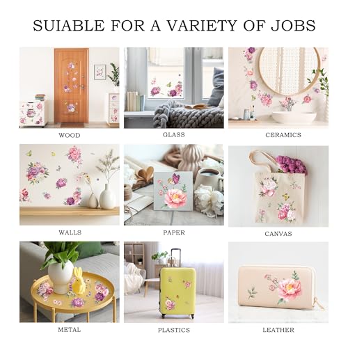 Joeyan Floral Rub On Transfers for Furniture and Crafts,2 Large Sheets - style: Pink and Purple Peony