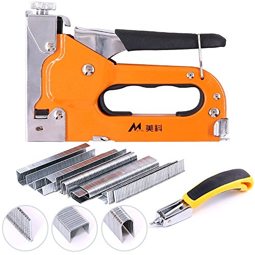 Swpeet 3-in-1 Staple Gun Kit with Staple Remover and 500Pcs Staples Selection Pack Kit，Hand Operated Carbon Steel Gun Tacker Tool for Upholstery, Fixing Material, Decoration, Carpentry, Furniture