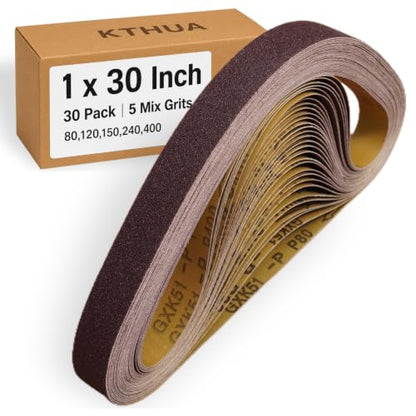 1x30 Sanding Belts, 30 Pack, 6 Each of 80, 120, 150, 240 & 400 Grits - size: 1 x 30 in, 30-Pack
