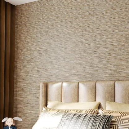 Decotalk Grass Cloth Wallpaper Peel and Stick Grasscloth Wallpaper Wall Cover Brown Grasscloth Textured Contact Paper Removable 17.7"x120" Self Adhesive Contact Paper for Cabinets Vinyl Wallpapers - size: 17.7" x 120"