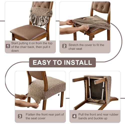 Genina Waterproof Chair Covers Set of 6,Dining Chair Cover,Khaki - color: Khaki-square Style, size: 6PCS