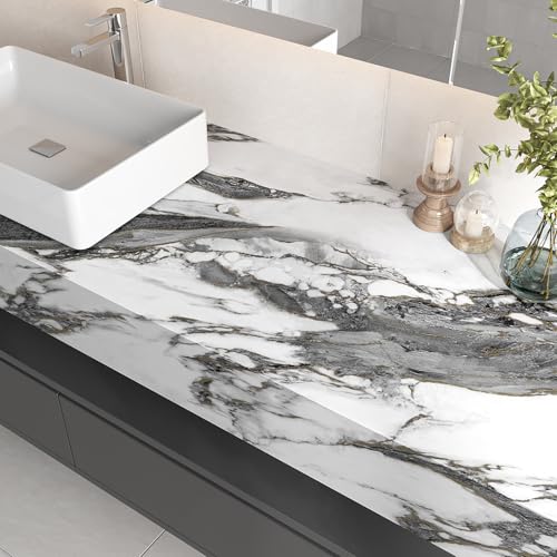 VEELIKE Black and White Gold Marble Contact Paper for Countertops Waterproof Peel and Stick Countertops 15.7''x118'' Self Adhesive Matte Marble Wallpaper Vinyl Counter Top Wrap for Kitchen Bathroom - size: 15.7" x 118"
