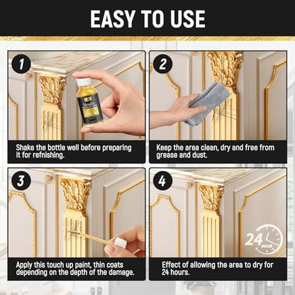 Gold Metallic Touch up Liquid Gold Leaf Paint High Gloss Multi Surface Rich Golden Paint for Metal, Wood, Plastic, Canvas, Appliance, Furniture Scratch Repair & Art Handcrafts Fast Drying Acrylic Metallic Finish 1.5oz