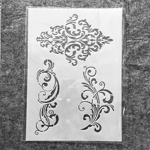 TIAMECH A4 Reusable Damask Frame Lines Stencil for Painting - style: Damask Frame Lines