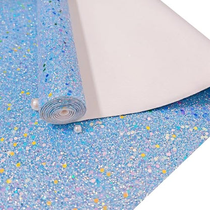 Meishu Ocean Blue Glitter Faux Leather Roll, 12 x 52 inches, Sparkle Chunky Glitter Craft Fabric Sheets for Wristlet Keychain Making (24018#10 Blue) - color: 24018#10 Blue