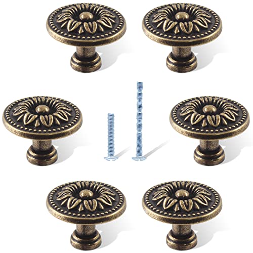 Waziaqoc 6PCS Antique Flower Drawer Knobs Vintage Bronze - size: Knob - Single Hole