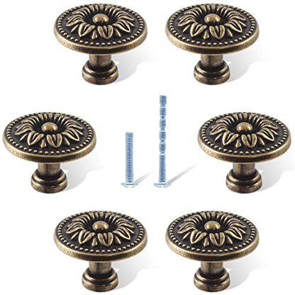 Waziaqoc 6PCS Antique Flower Drawer Knobs Vintage Bronze - size: Knob - Single Hole
