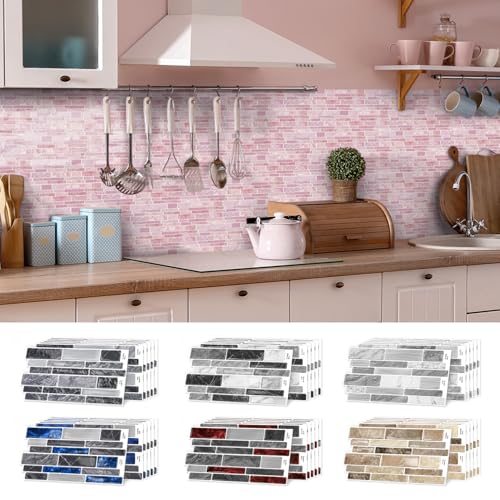 Peel and Stick Backsplash Wall Tiles 20pcs Pink 9.68"x4.72" - color: D-htp-07-hzw