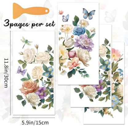 3 Sheets Rub on Transfers for Crafts and Furniture,Flower Cluster,Cold IOD Transfers Stickers,Rub on Transfer Stickers for Wood,Paper,Glass,Desk,DIY Home Decor(11.8x5.9 Inch) - style: Big flower cluster