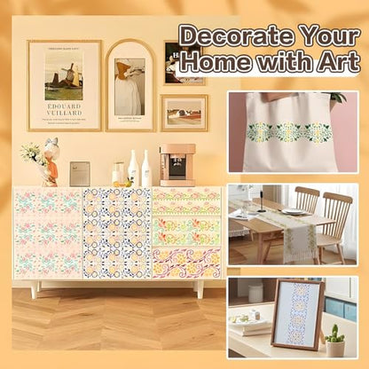12 Geometric Border Stencils for Painting, Modern Trim for Furniture 12x3 - color: Geometric