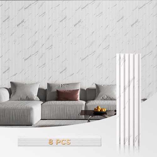OUZUGIE WPC Acoustic Slat Wall Paneling, 8-Pack 96 x 6 Inches - color: White, size: (Low)96“ x 6"
