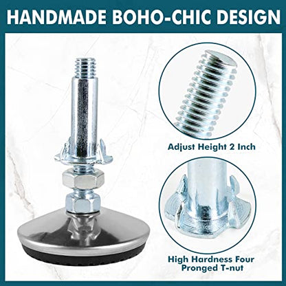 4 Set M8 Leveling Feet with 4-Pronged T Nut, Adjustable Leg Levelers Heavy Duty Furniture Levelers, M8 Furniture Legs with 2" Thread Length for Cabinet Sofa Table Chair Raiser, Silver - color: Silver, size: M8 x 50mm