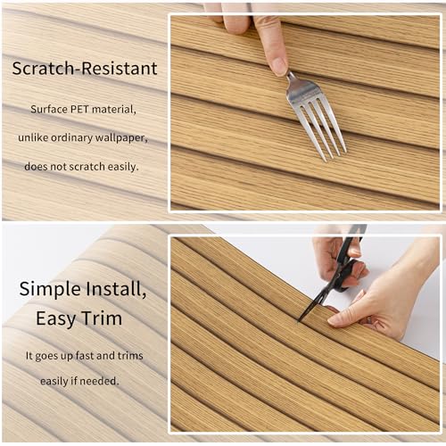 Haimin Wood Grain Slat Wall Panels Peel and Stick Faux Wood Thick Wallpaper - color: Yellow Oak