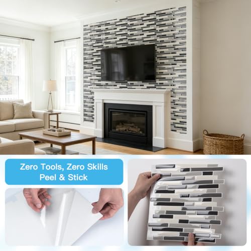 Art3d Linear Subway Design Peel and Stick Backsplash, 20-Pack, Black & Gray - color: Black & Gray
