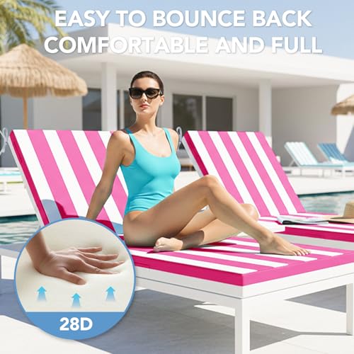 L'AGRATY Chaise Lounge Chair Waterproof Cushion Set of 2 Outdoor for Pool - color: Pink White