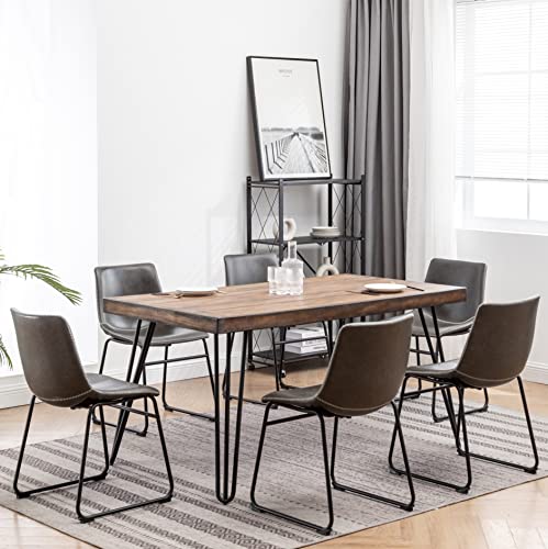 7-Piece Industrial Dining Set, 60 Inch Wood Table and 6 Chairs, Brown - color: Brown