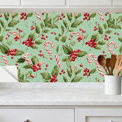 Wall Decal 15.7 x 39.4 in Candy Cane Holly Peel and Stick - color: colorful0182