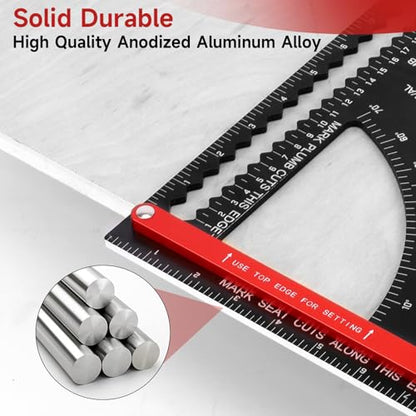 12 Inch Aluminum Carpenter Square, Woodworking Adjustable Rafter Framing Square, Measuring Angle Large Triangle Ruler Layout Tool, Multifunctional Carpentry Square, Gift for Carpenters - color: 12 Inch