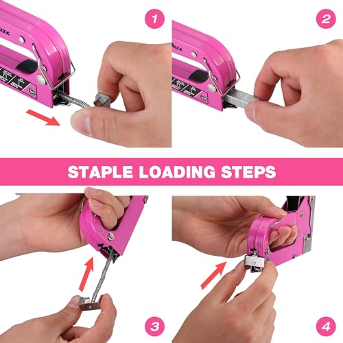 ValueMax Staple Gun, Heavy Duty 3-in-1 Manual Nail Gun with 2000 Staples, Remover, Upholstery Stapler for Wood, Furniture, Carpet, Carpentry, DIY, Wire, Decoration, Craft, Fixing Material, Decoration - style: Purple Red & 2000 Staples