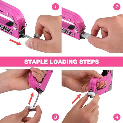 ValueMax Staple Gun, Heavy Duty 3-in-1 Manual Nail Gun with 2000 Staples, Remover, Upholstery Stapler for Wood, Furniture, Carpet, Carpentry, DIY, Wire, Decoration, Craft, Fixing Material, Decoration - style: Purple Red & 2000 Staples