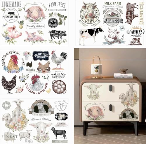 UV DTF 4 Sheet Morning Farmhouse Rub on Transfers, Farmhouse Fresh Craft Transfers for Furniture Farmhouse Theme Style Rub on Transfers for Decorate Doors Wall Window Mirrors Calendars Vases