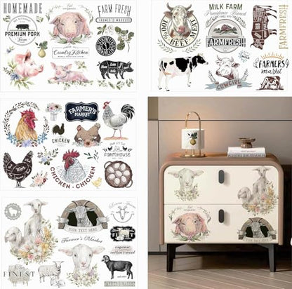 UV DTF 4 Sheet Morning Farmhouse Rub on Transfers, Farmhouse Fresh Craft Transfers for Furniture Farmhouse Theme Style Rub on Transfers for Decorate Doors Wall Window Mirrors Calendars Vases
