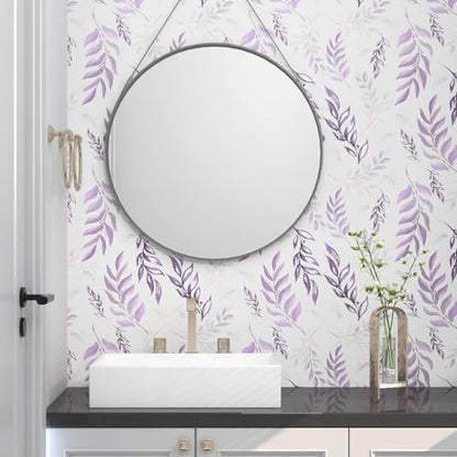 Laatse Light Purple Leaf Floral Wallpaper Peel and Stick 17.5"x393" - color: Purple&White, size: 17.5" x 393"