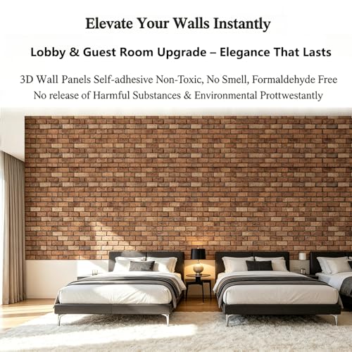 3D Wall Panels Peel and Stick,10 PCS 3D Brick Wallpaper - color: Seamless Red Stone