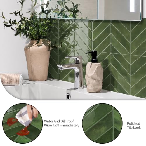 10 Sheets Thicker Herringbone Peel and Stick Backsplash - color: Forest Green