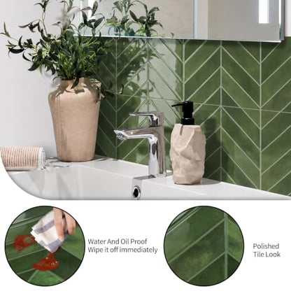 10 Sheets Thicker Herringbone Peel and Stick Backsplash - color: Forest Green