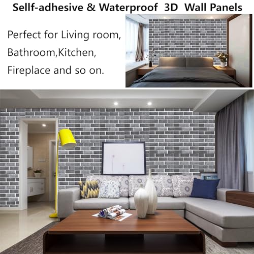 3D Wall Panels Peel and Stick 10 PCS PVC Brick Stone Wallpaper - color: Gray