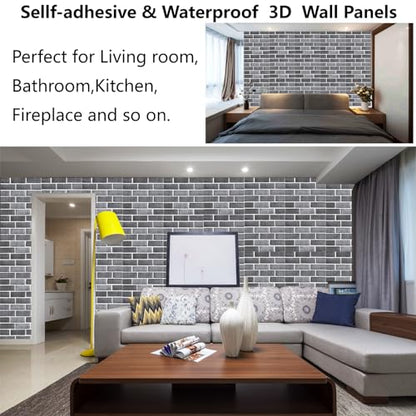 3D Wall Panels Peel and Stick 10 PCS PVC Brick Stone Wallpaper - color: Gray