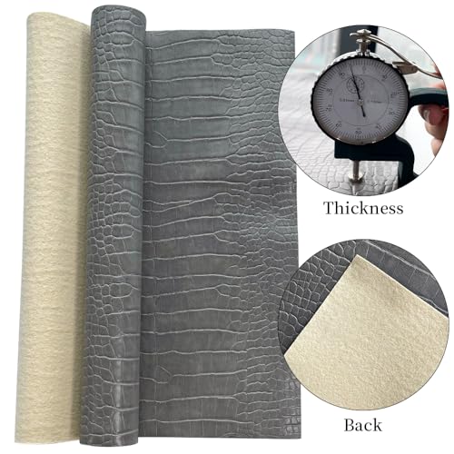 12" x 53" Glossy Embossed Crocodile Texture Faux Leather Roll Synthetic Leather Crafts Fabric for Wallets Keychains Handbags Making Sewing Crafts Material (Gray) - color: Gray