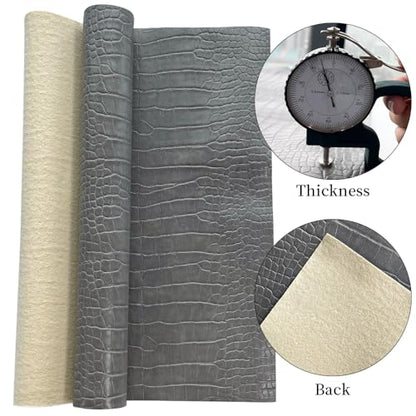 12" x 53" Glossy Embossed Crocodile Texture Faux Leather Roll Synthetic Leather Crafts Fabric for Wallets Keychains Handbags Making Sewing Crafts Material (Gray) - color: Gray