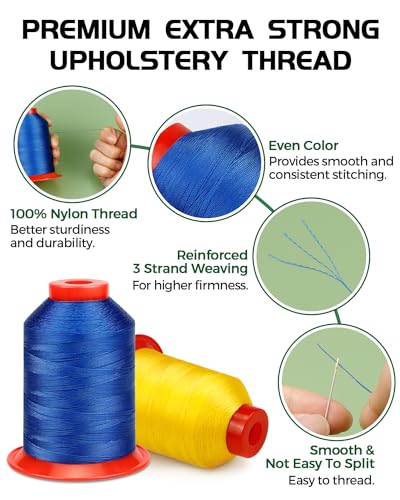 FIVEIZERO Extra Strong Upholstery Thread,Blue 1000 Meters Bonded Nylon Thread for Denim Leather,Craft,Machine,DIY and Home (1 Pack) CJ - color: Blue