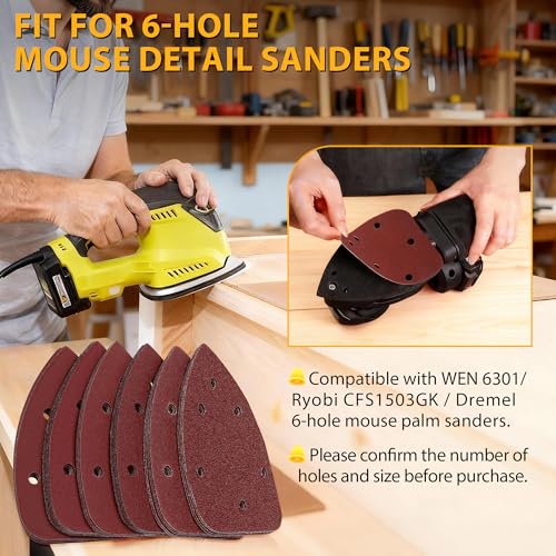 84Pcs Mouse Detail Sander Sandpaper, 6 Holes Triangle Sanding