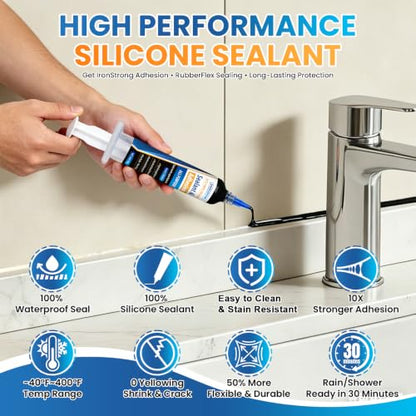 SHIELDOM RTV Silicone Sealant Black Silicone Caulk 100% Waterproof - No Caulking Gun Needed - High-Strength Flexible Shrink & Crack Proof Sealing for Cars, Bathroom, Kitchen, Windows 1.4oz