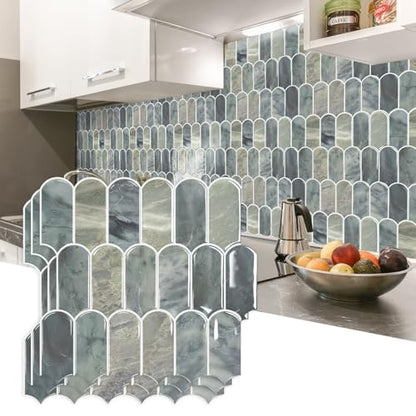 Vamos Tile Thicker Peel and Stick Backsplash Tile,Grayish Blue,10 Sheets - color: Grayish Blue with White Grout