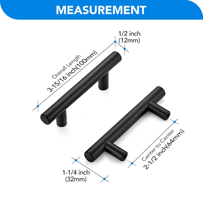 HOME EDIT Matte Black Cabinet Handles, Drawer Pulls, 2-1/2 Inch, 30 Pack - color: Matte Black, size: 2-1/2 Inch Hole Center