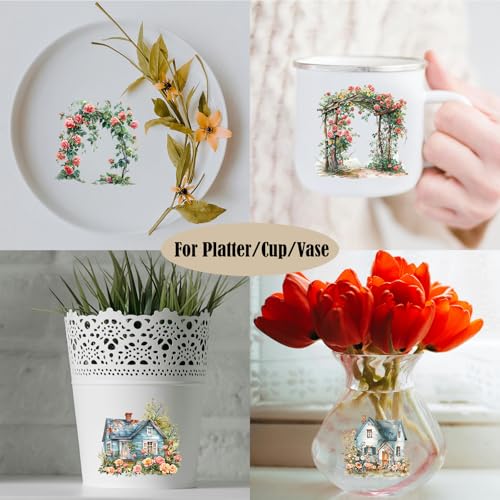 ZMRU 24 Sheets of Watercolor Style Rub on Transfers for Crafts - Perfect for Glass, Porcelain, Leather, Canvas, and Fabric Projects - IOD Transfers Included,3 * 3inch (Spring Rose) - style: Spring Rose
