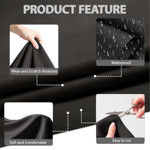 Faux Leather Fabric Smooth Solid 54" x 36" (Black) - color: Black