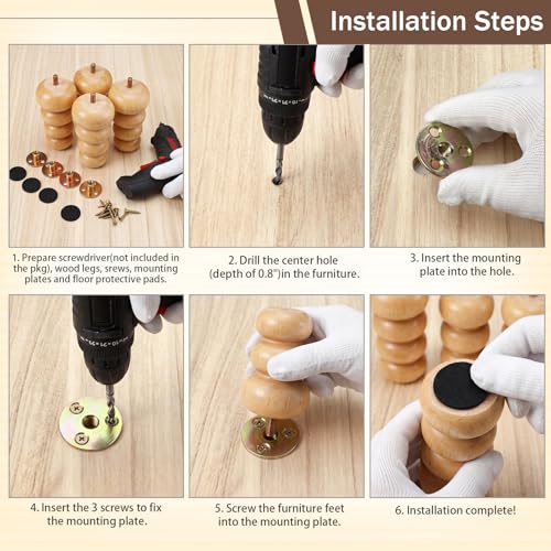 4 Pack Wood Bun Feet 5 Inch, Natural Dresser Legs for Sofa Cabinet - color: Natural, size: 5 Inch