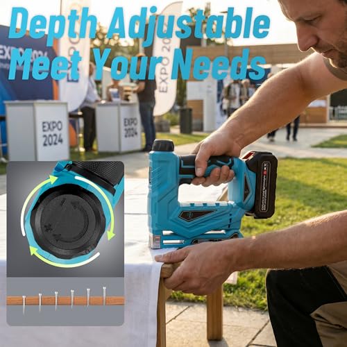 Cordless Nail Gun, 2-in-1 Brad Nailer/Staple Gun,18V Built in Battery - color: Blue