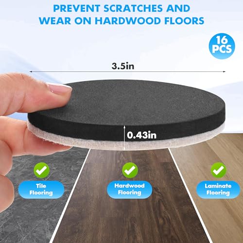 16-Pack Furniture Sliders for Hardwood Floors, Save 80% Effort Safely and Easily, The Glide Tool Set for Heavy Furniture and Appliances, Reusable Floor Protectors and Moving Pads (16 Felt 3.5" Slider) - size: 16 Felt 3.5" Sliders