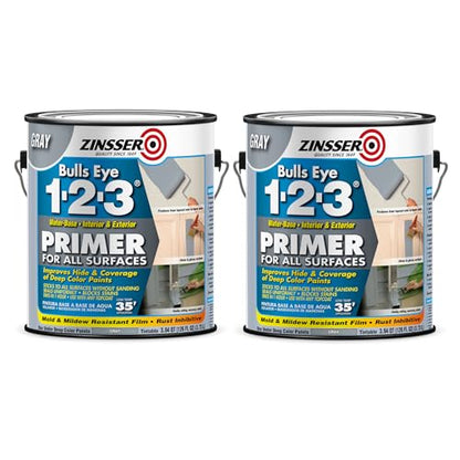 Zinsser Bulls Eye 1-2-3 Primer-Sealer, 1 Gallon - color: Gray, size: Gallon (Pack of 2)