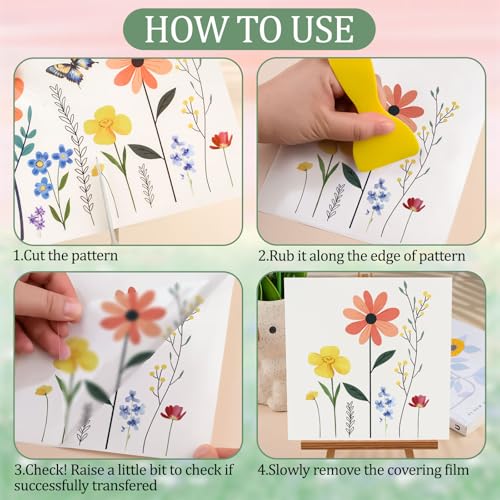 WANDIC 6 Sheets Rub On Transfer Stickers, Wild Flower Pattern Waterproof Decals Furniture Craft Embellishments for DIY Scrapbooking Photo Albums,15 * 30cm - color: Wild Flower